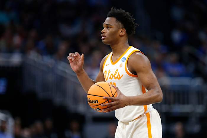 Tennessee F Tobe Awaka during the NCAA Tournament against Louisiana in Orlando, Florida, on March 16, 2023. (Photo by Russell Lansford of USA Today Sports)